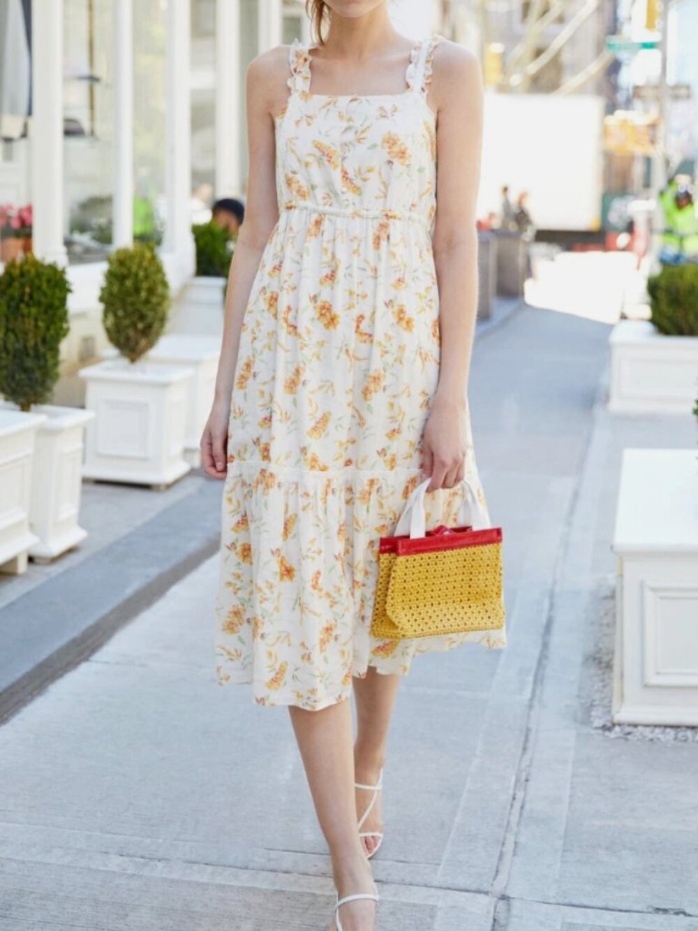 LoveShackFancy Ann Sunshine Floral Cotton Linen Midi Dress Size M